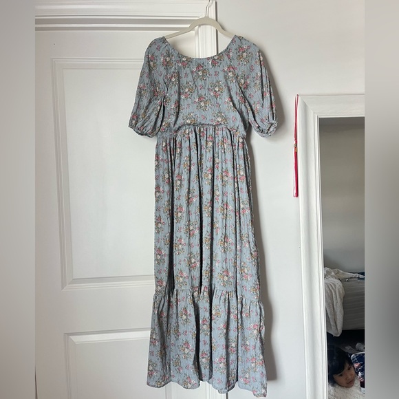 Baltic Born Dresses & Skirts - Baltic Born Dusty Blue Floral Maxi with Puff Sleeves